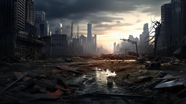 Een reusachtige verlaten metropool tijdens de apocalyps
