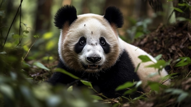 Een reuzenpanda in een bos