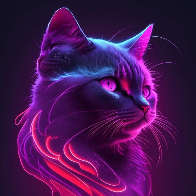 Foto een rhead van de ontwerpkat schoot zacht neonlicht paars rood 3d vectorart