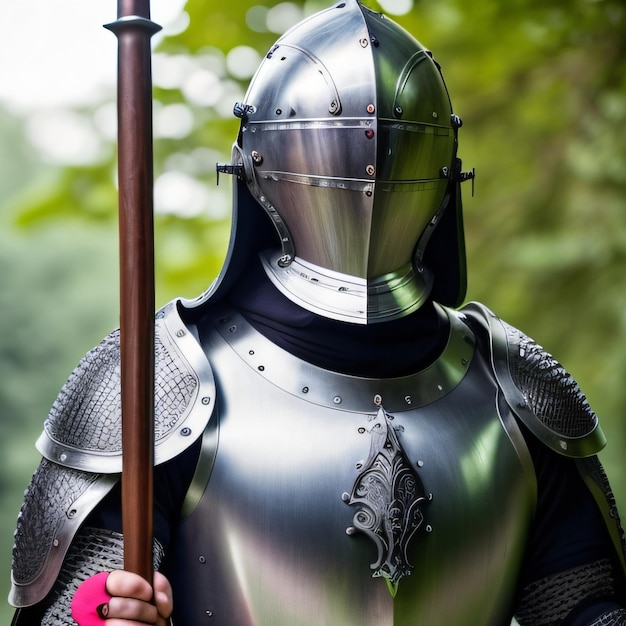 Een ridder die een helm draagt met het woord "erop"