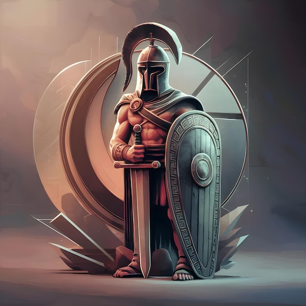 een ridder met een helm en een schild met een schild erop