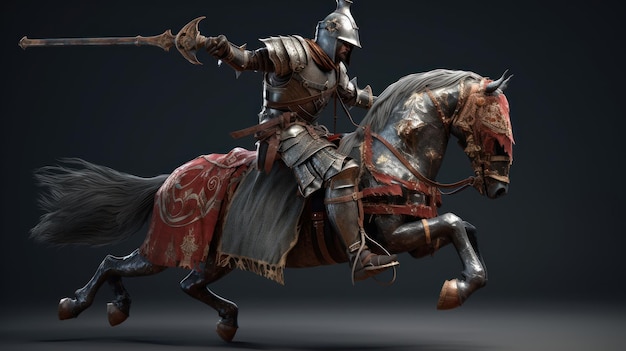 Een ridder op een paard met een zwaard