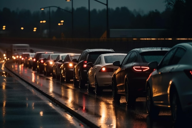Een rij auto's op een snelweg met het woord drive aan de zijkant