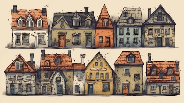 Een rij huizen met een waarop 'het woord oud' staat