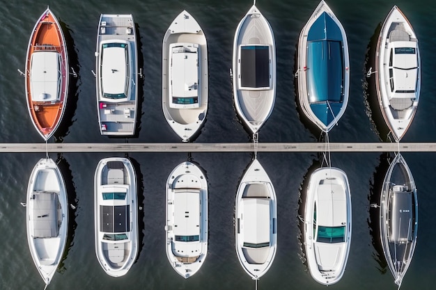Een rij kleine boten liggen aan het water in Stavanger, Noorwegen, gezien van boven.