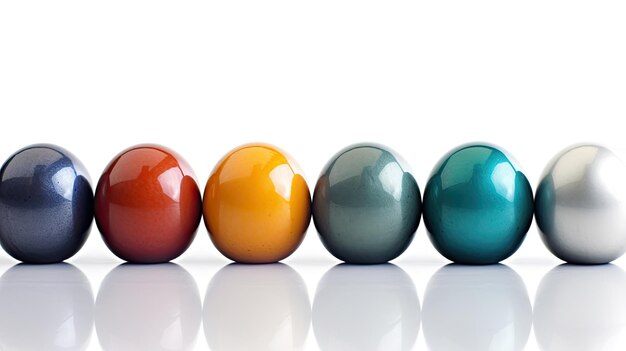 Een rij kleurrijke eieren waarvan er een op de bodem is geschilderd