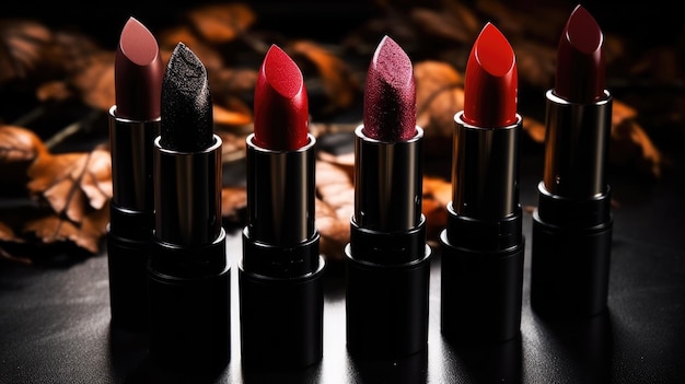 Een rij lippenstiften met verschillende kleuren