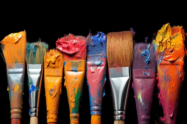 Foto een rij penselen met verschillende kleuren en de woordkunst erop