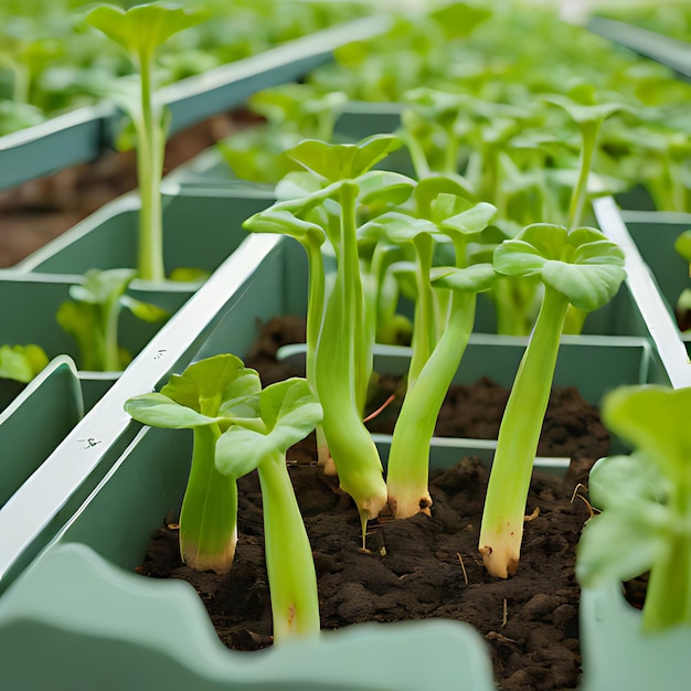 een rij planten met een teken dat sla zegt