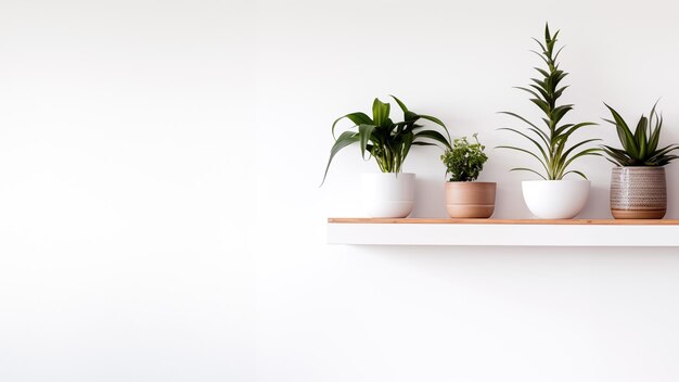 Een rij potplanten die bovenop een houten plank zitten