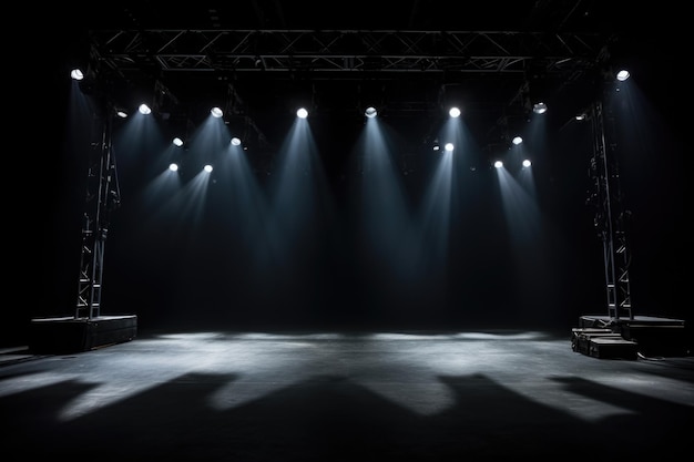 Foto een rij schijnwerpers over een donker podium