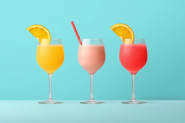 Een rij Slushie cocktails met één perzik