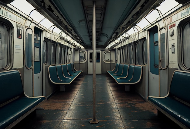 Een rij stoelen in een metro