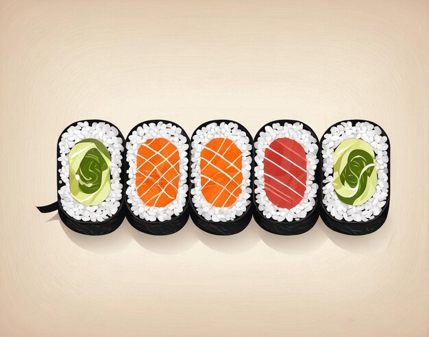 een rij sushi rollen met eetstokjes