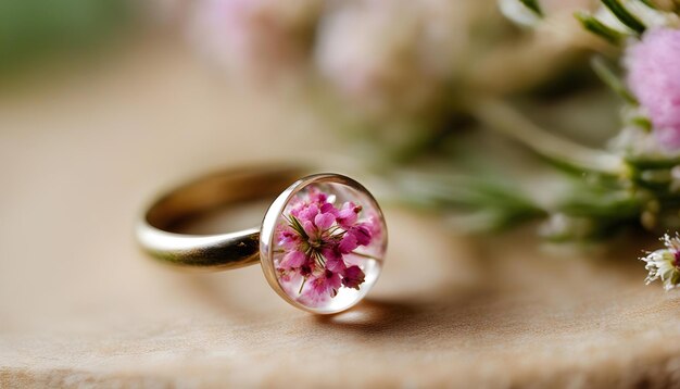Foto een ring met een roze bloem erin.