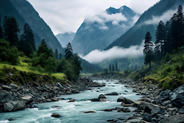 een rivier in de bergen Generatieve Ai