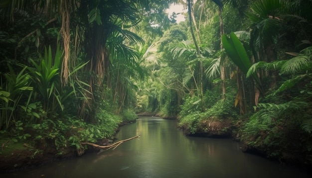 Een rivier in de jungle met een jungle op de achtergrond