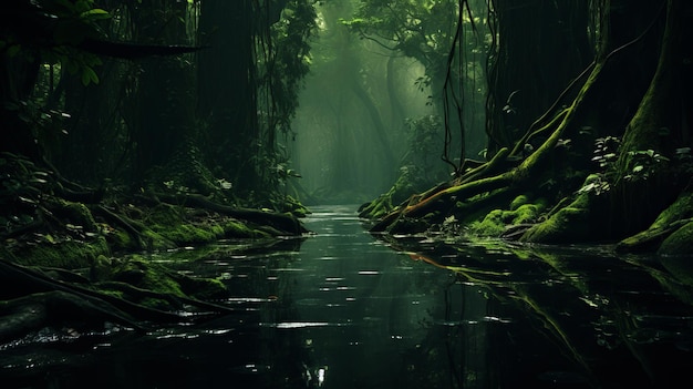 Een rivier in een bos.