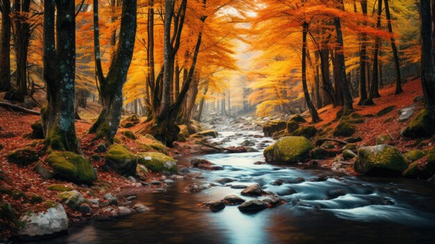 een rivier in het bos met herfstkleuren