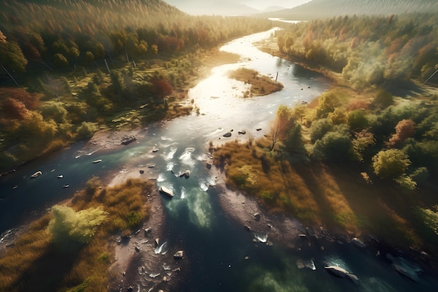 Een rivier met bergen op de achtergrond