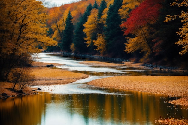 Foto een rivier met op de achtergrond een bos