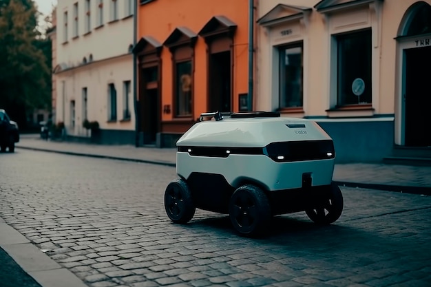 Een robot die op straat rijdt