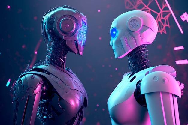 Een robot en een robot tegenover elkaar