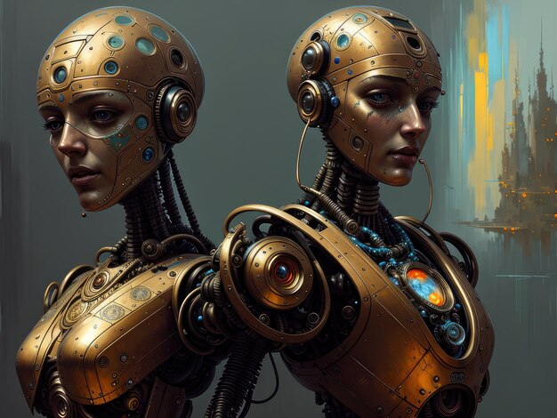 Een robot en een vrouw staan naast elkaar