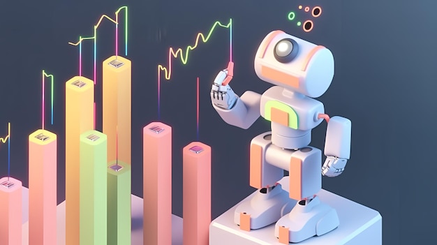 Een robot kijkt naar een staafdiagram.