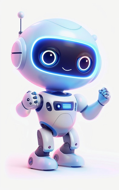 Een robot met een blauw gezicht.