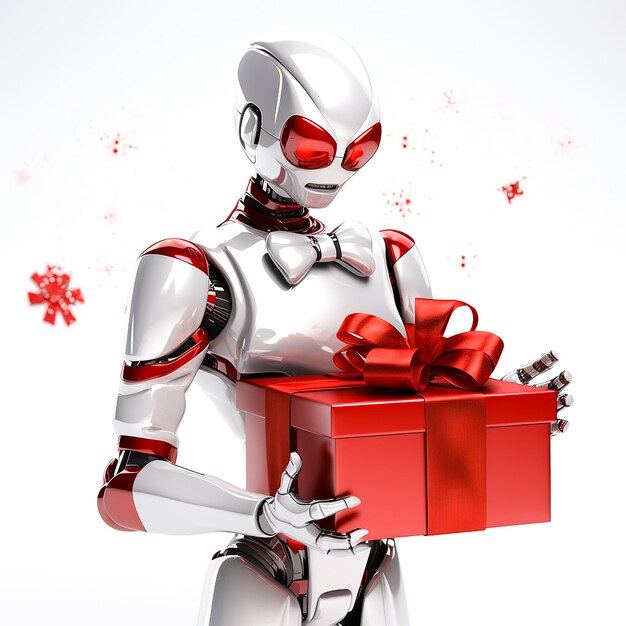 Een robot met een geschenkkist wordt gegenereerd door AI.