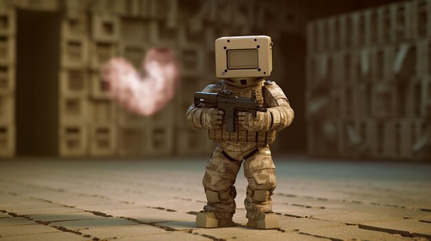 Een robot met een hart op zijn hoofd