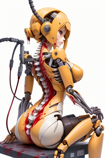 Een robot met een skelet achterin