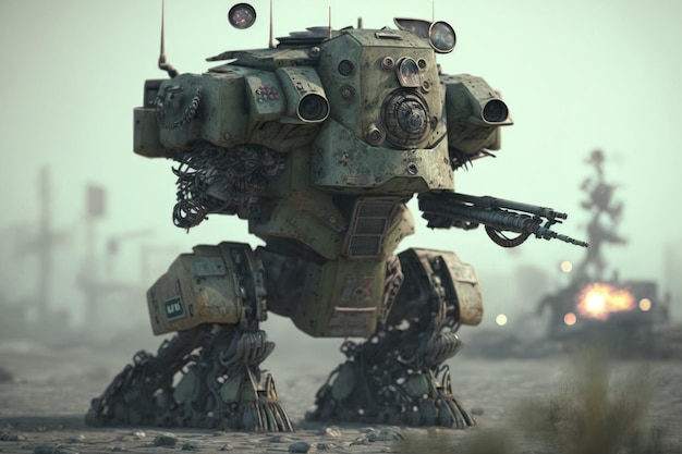 Een robot met het woord leger erop