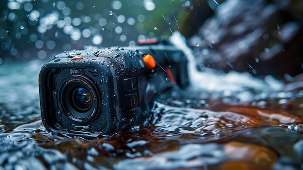 Foto een robuuste onderwatercamera ontworpen achtergrond
