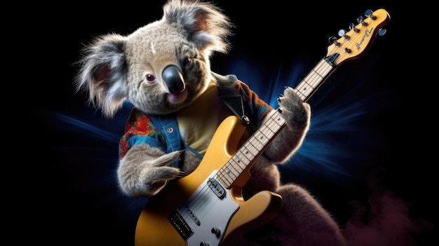 Een rockster koala met een gitaar