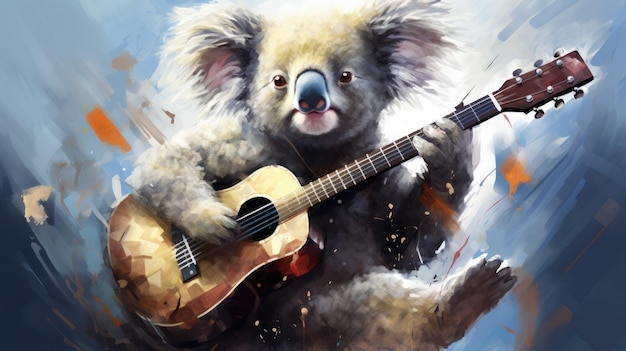 Een rockster koala met een gitaar