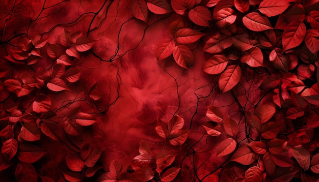 een rode achtergrond met een afbeelding van een boom met rode bladeren