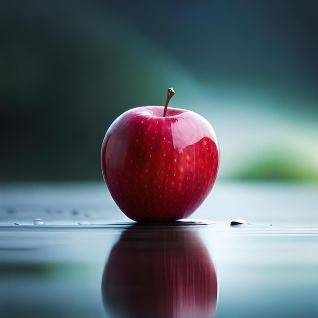 Een rode appel met waterdruppels op het oppervlak.