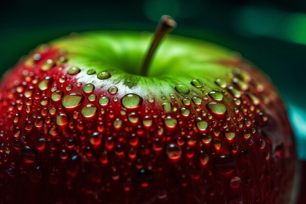 Een rode appel met waterdruppeltjes erop