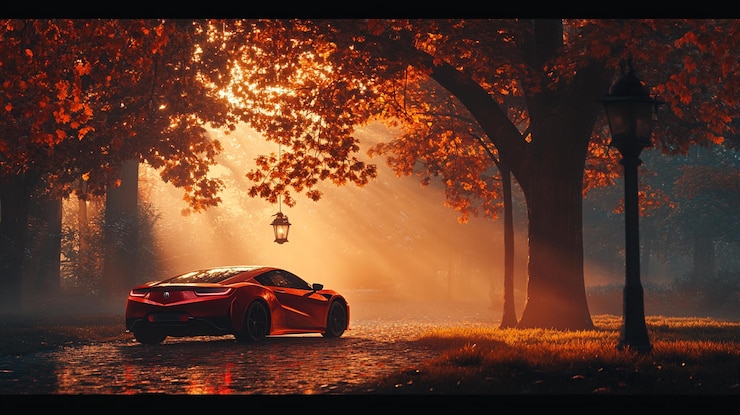 Foto een rode auto met het woord "auto" op de achterkant