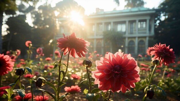 een rode bloem met de zon die er doorheen schijnt