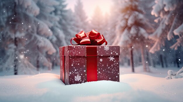Foto een rode cadeau doos kerst achtergrond