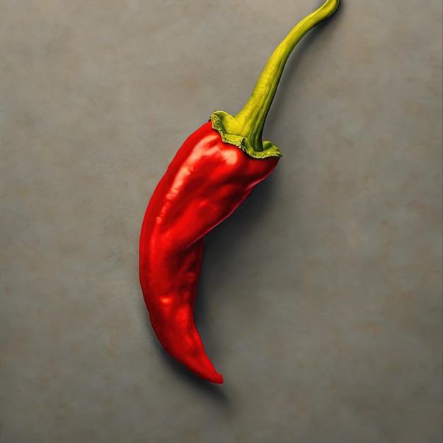 Foto een rode chili peper met een groene stengel en een gele punt.