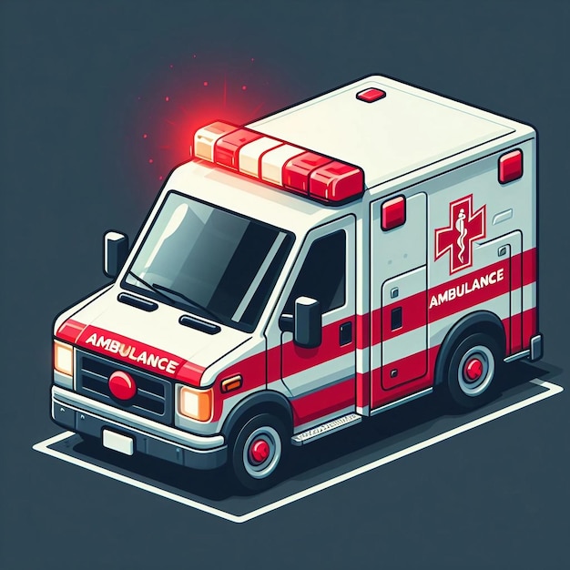 een rode en witte ambulance met een rode stethoscoop aan de zijkant