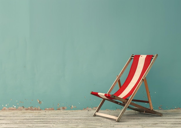 Foto een rode en witte strandstoel op een houten vloer