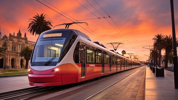 een rode en witte trein die over treinsporen reist