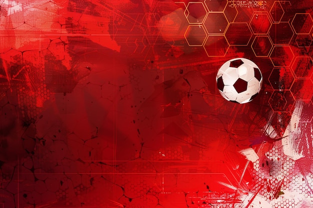 een rode en zwarte achtergrond met een voetbal en het woord voetbal erop