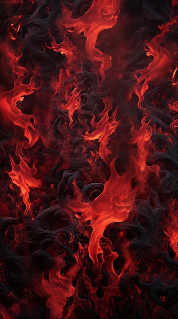 een rode en zwarte achtergrond met vlammen en rook