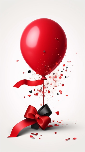 Een rode en zwarte ballon met een lint dat liefde zegt.